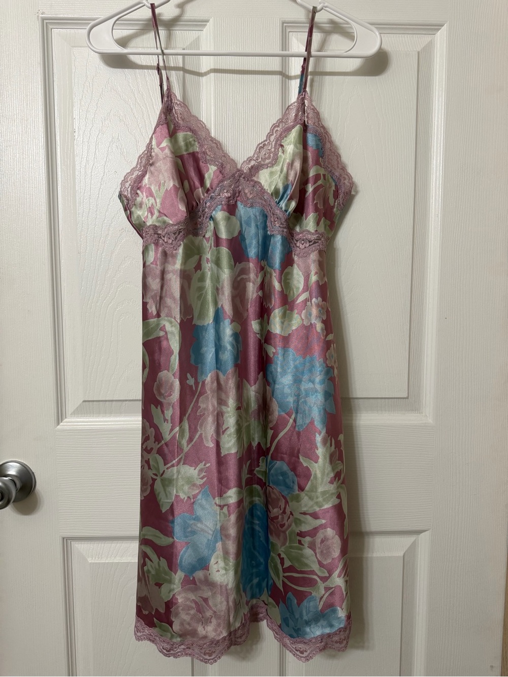 Gilligan & O'Malley Pink Floral Satin Lace-Trim Midi Slip